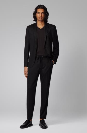 Spodnie BOSS Pinstripe Slim Fit Czarne Męskie (Pl39795)